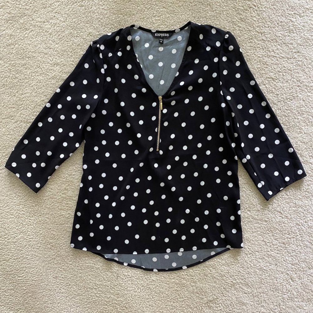 Express Black Blouse with Polka Dots